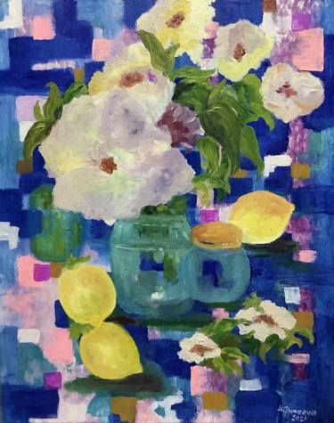 Flowers Abstract Original Painting in Oil&Acrylic with modern art media Original Art 20x16" by Antonina Dunaeva-Come4Art thumb