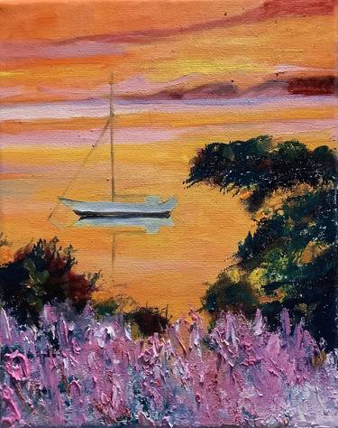 I Love Italy Seascape Sunset Original Painting in Oil in impasto style in Bright Colours on canvas 8x10" Original ArtWork by Antonina Dunaeva-Come4Art thumb