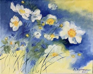 Flowers Summer Abstract Original Painting in Oil on canvas Bright Colours Original Art 10x8" by Antonina Dunaeva-Come4Art thumb