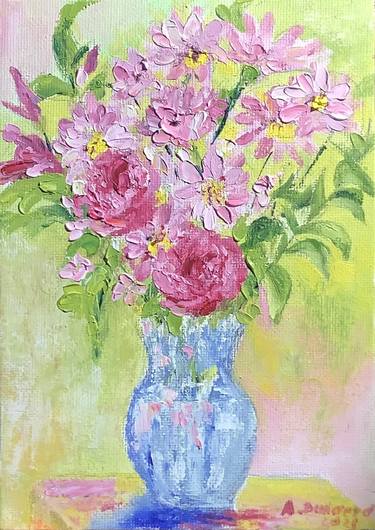 Original Abstract Acrylic Flower Painting on Canvas Vase 4