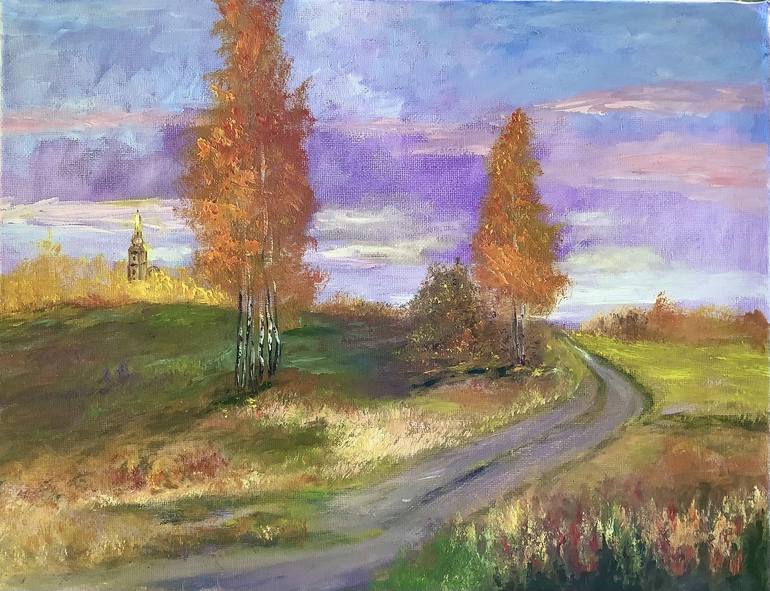 Orginal acrylic painting on canvas fall landscape 16x20 inches