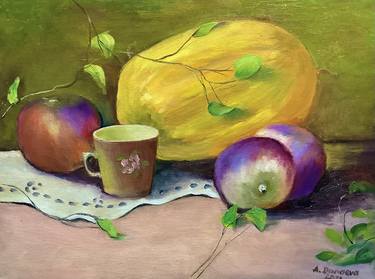 Pumping Naturmort Original painting in oil Gift for Thanksgiving Halloween 12x10" Artwork by Antonina Dunaeva - Come4ART thumb