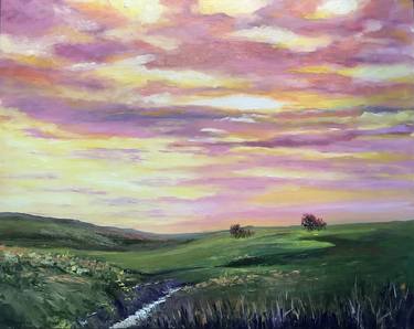 Twilight Landscape Original Painting Oil Impasto 20x16" Artwork thumb