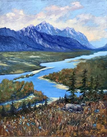 Mountains River Original Painting Oil 11x14" Artwork Decor thumb