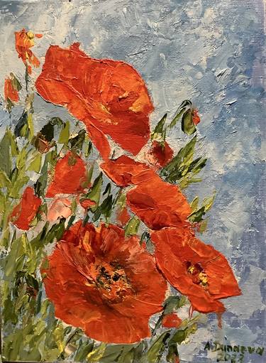 Read Poppies Abstract Floral Oil Painting Palette Knife Impasto 20x25cm by A.Dunaeva thumb