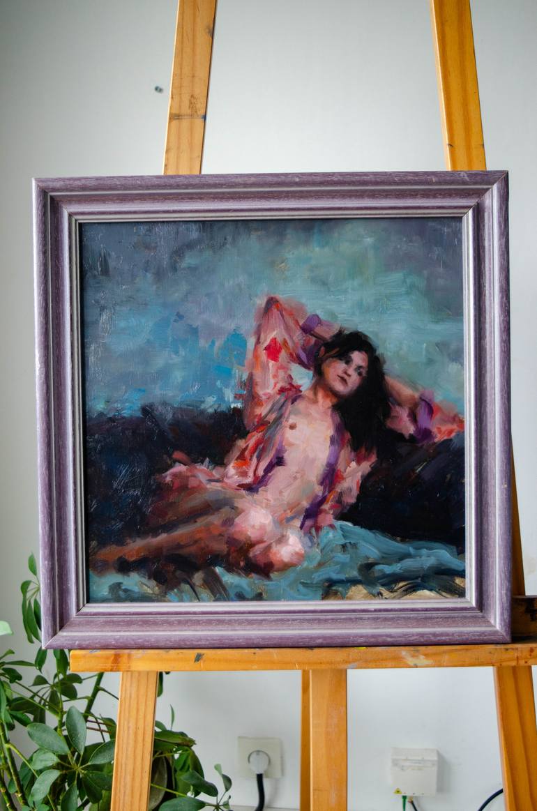 Original Impressionism Nude Painting by Romain Eugene