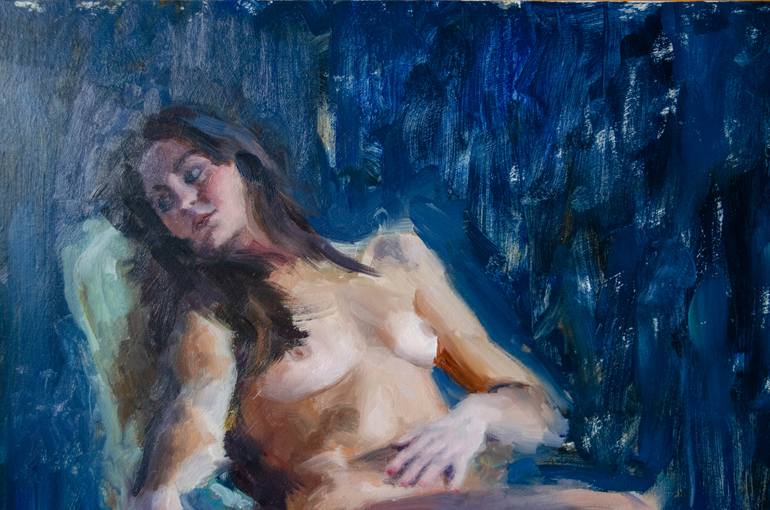 Original Impressionism Nude Painting by Romain Eugene