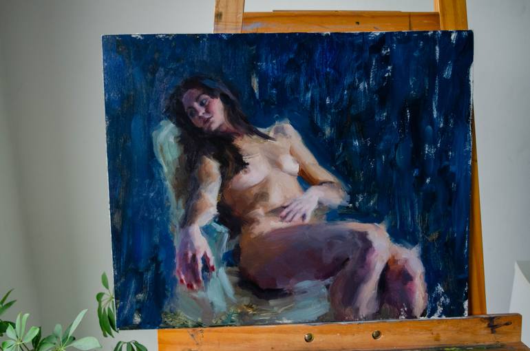 Original Impressionism Nude Painting by Romain Eugene