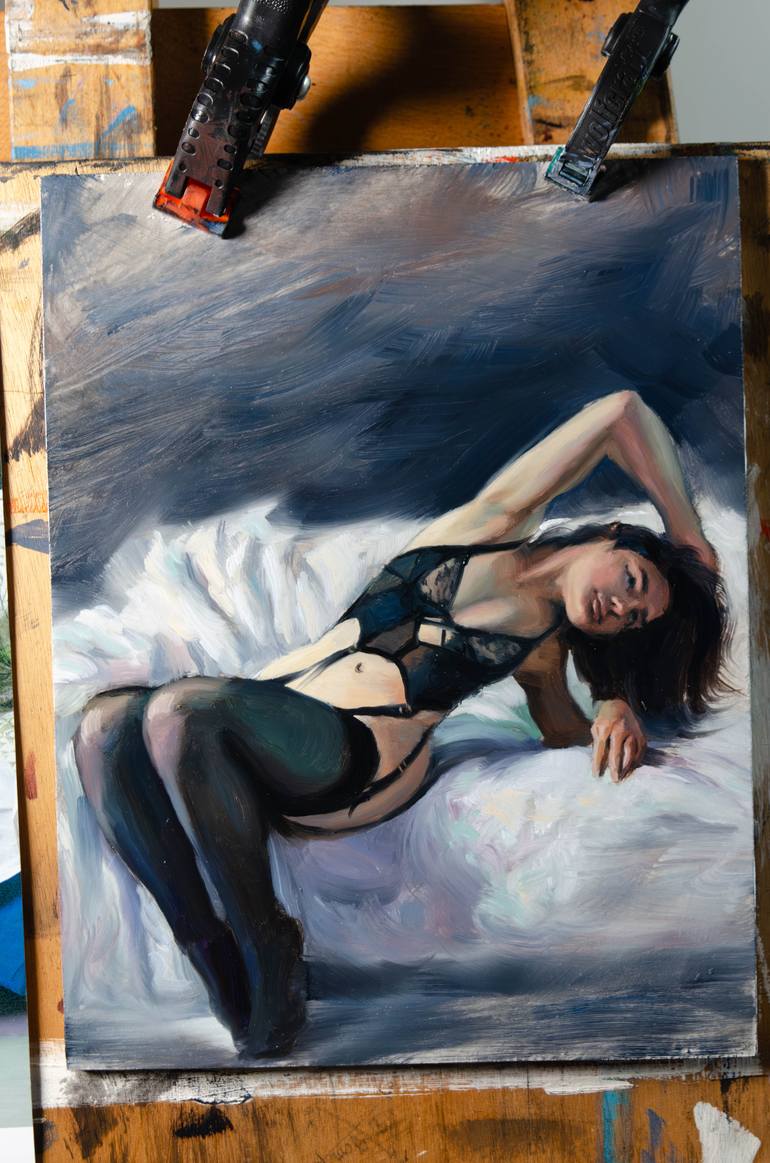 Original Impressionism Nude Painting by Romain Eugene