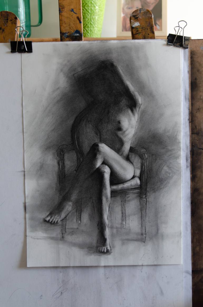 Original Impressionism Nude Drawing by Romain Eugene