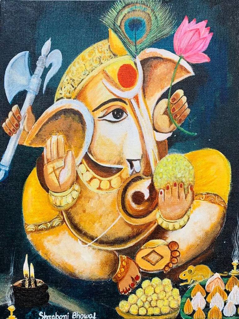 Ganpati, Ganesha Painting, Hindu spiritual art, Indian wall décor ...