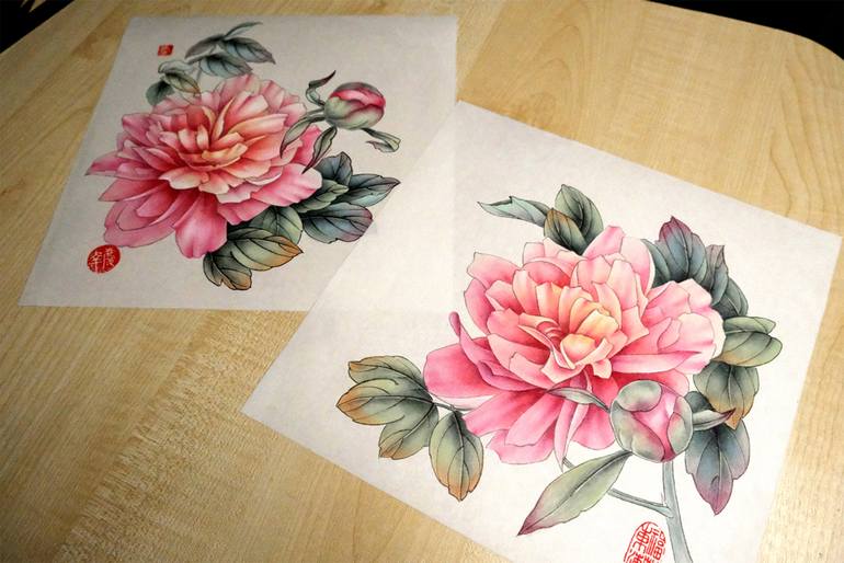 Original Art Deco Floral Painting by Elena Smurova