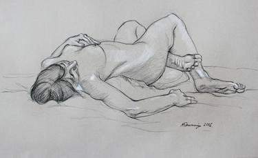 Original Figurative Nude Drawing by Pat Downing