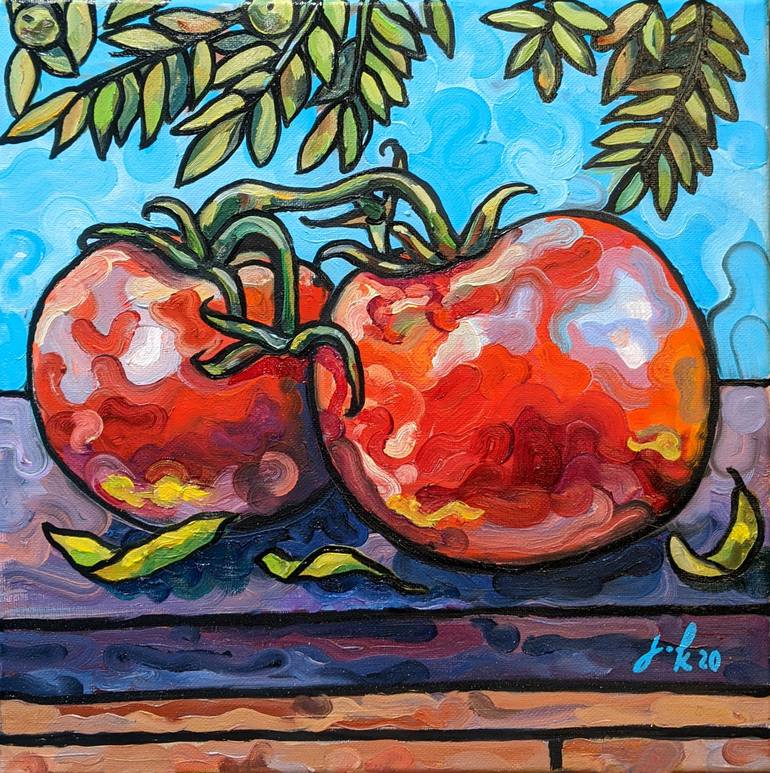 Still life with tomatoes Painting by Julia Kolesnytska | Saatchi Art