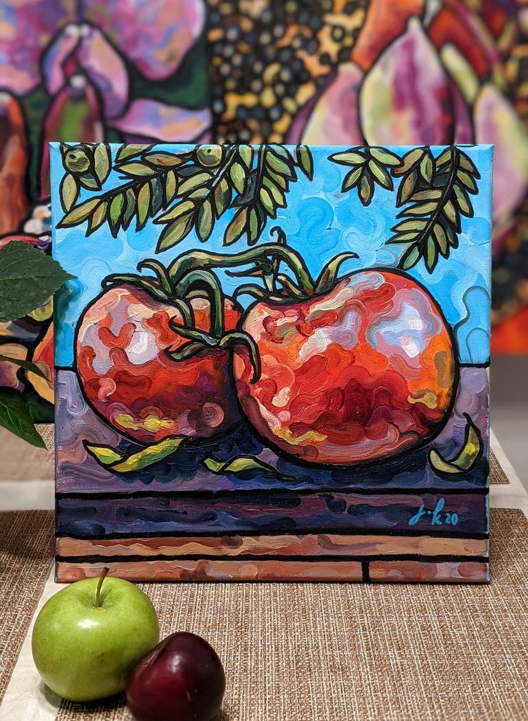 Still life with tomatoes Painting by Julia Kolesnytska | Saatchi Art