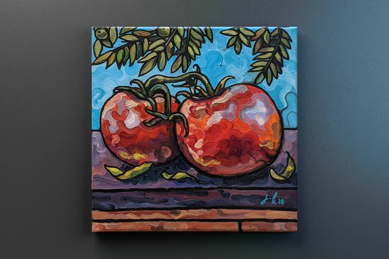 Still life with tomatoes Painting by Julia Kolesnytska | Saatchi Art