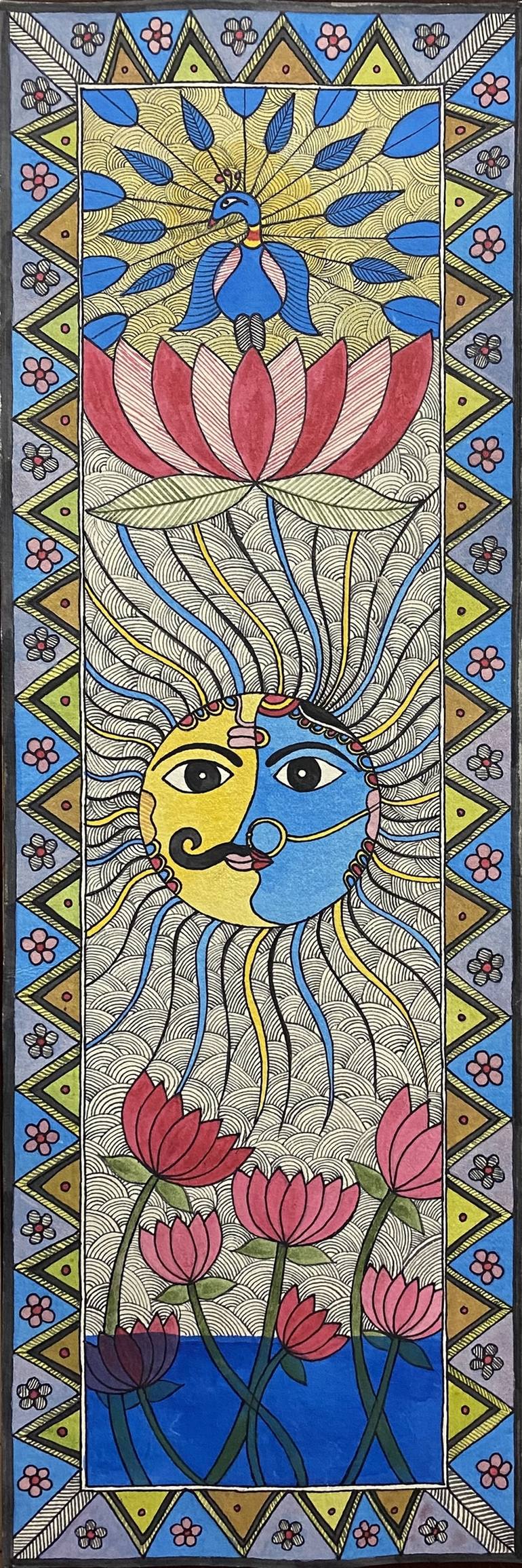 Lord sun & moon Madhubani Painting by Indu Prasad | Saatchi Art