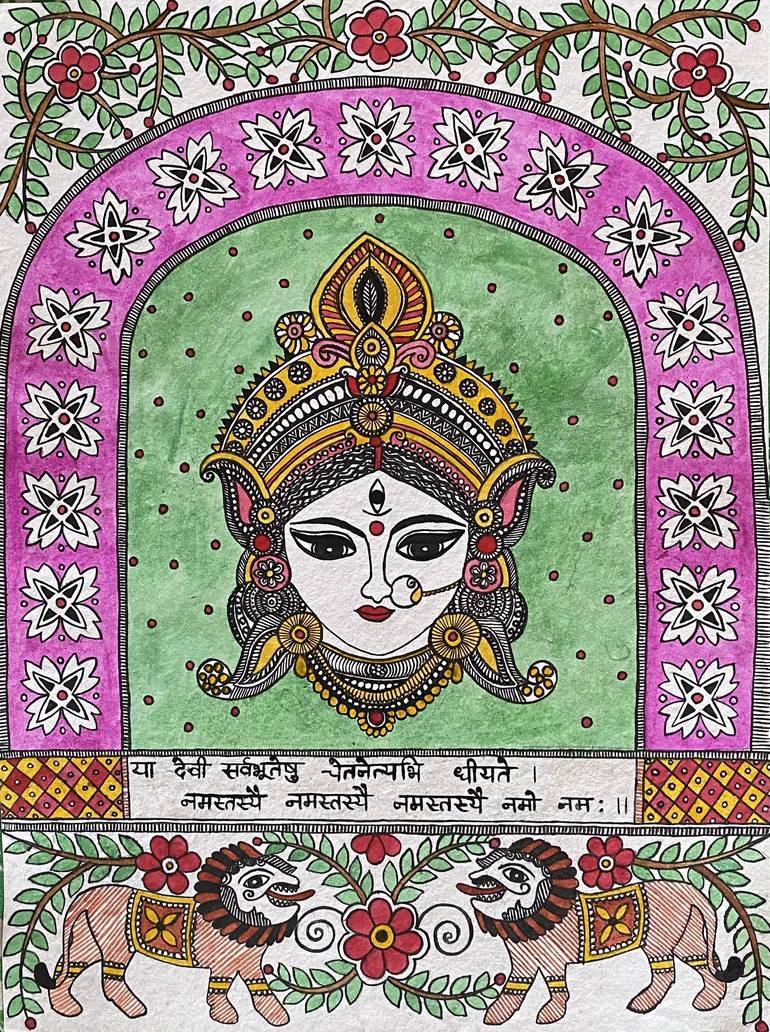 Durga Madhubani Painting by Indu Prasad | Saatchi Art