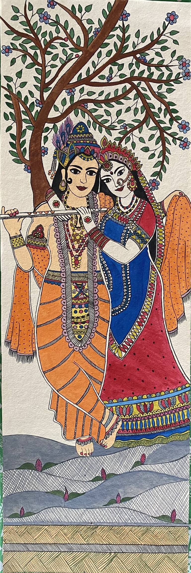 Radha Krishna Madhubani Painting by Indu Prasad Saatchi Art