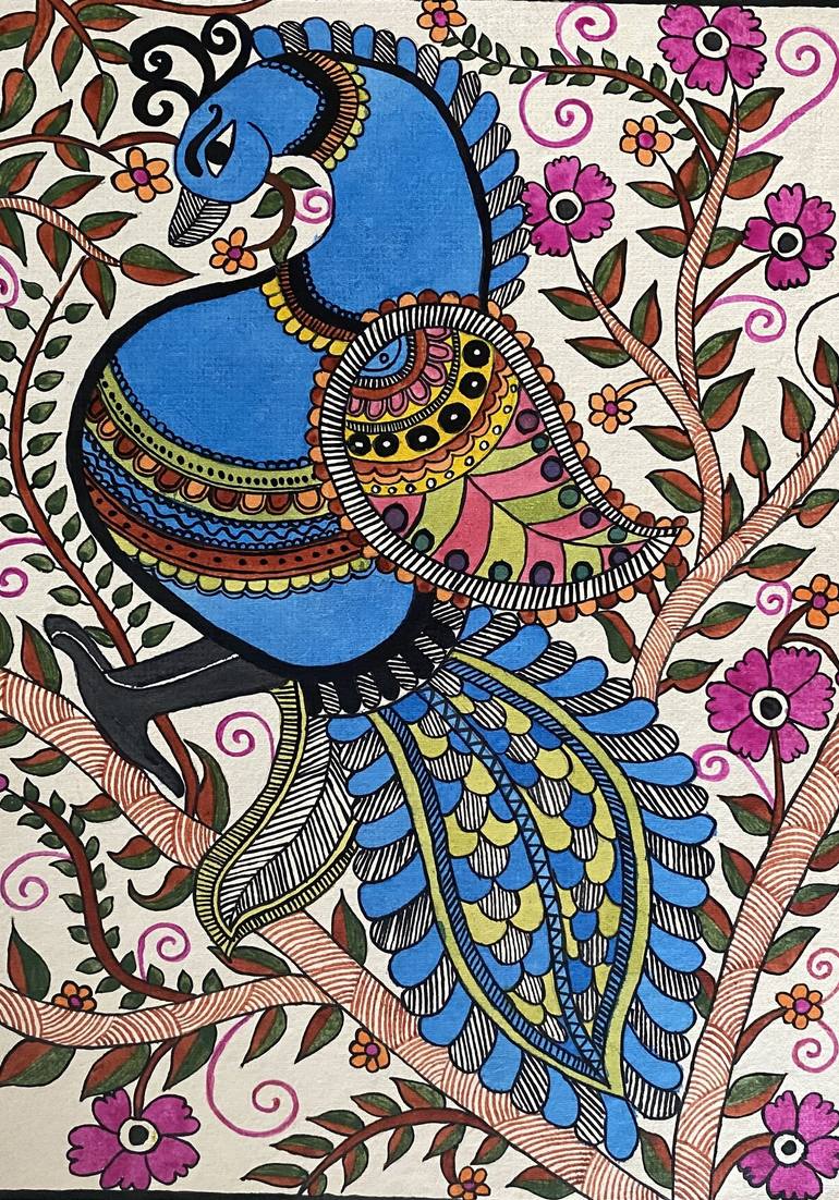 Peacock Kalamkari Painting by Indu Prasad | Saatchi Art