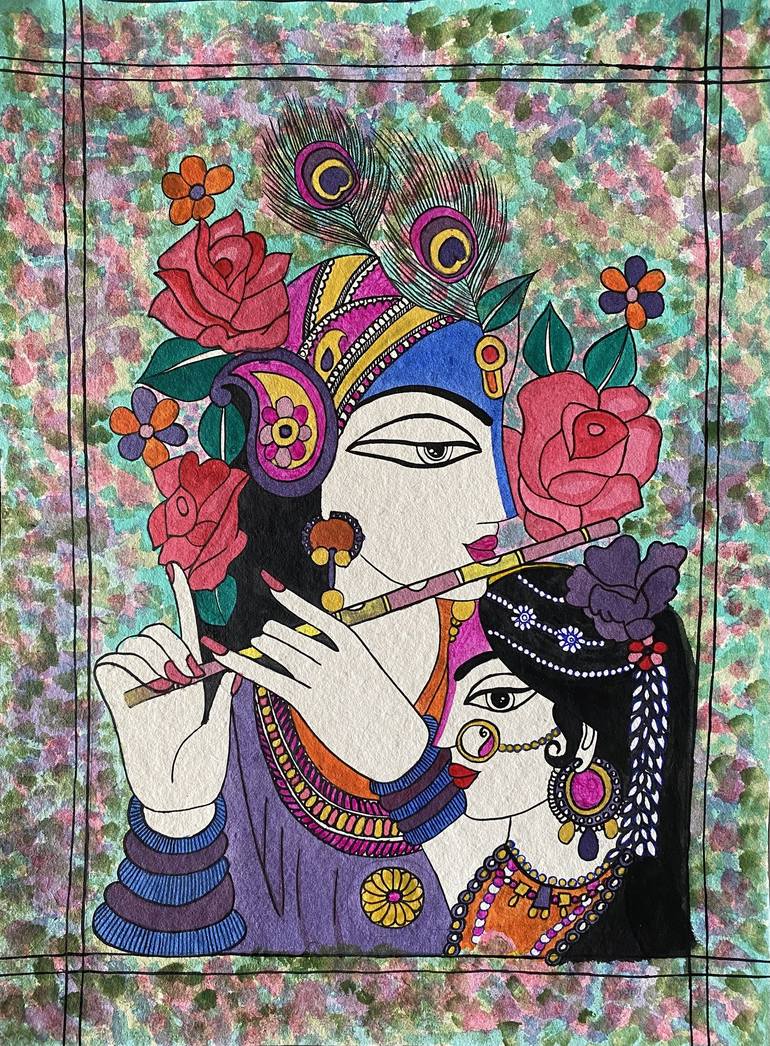 Radha Krishna Painting Painting by Indu Prasad | Saatchi Art