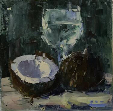 Still life. Miniature for the kitchen. Coconut and crystal glass thumb