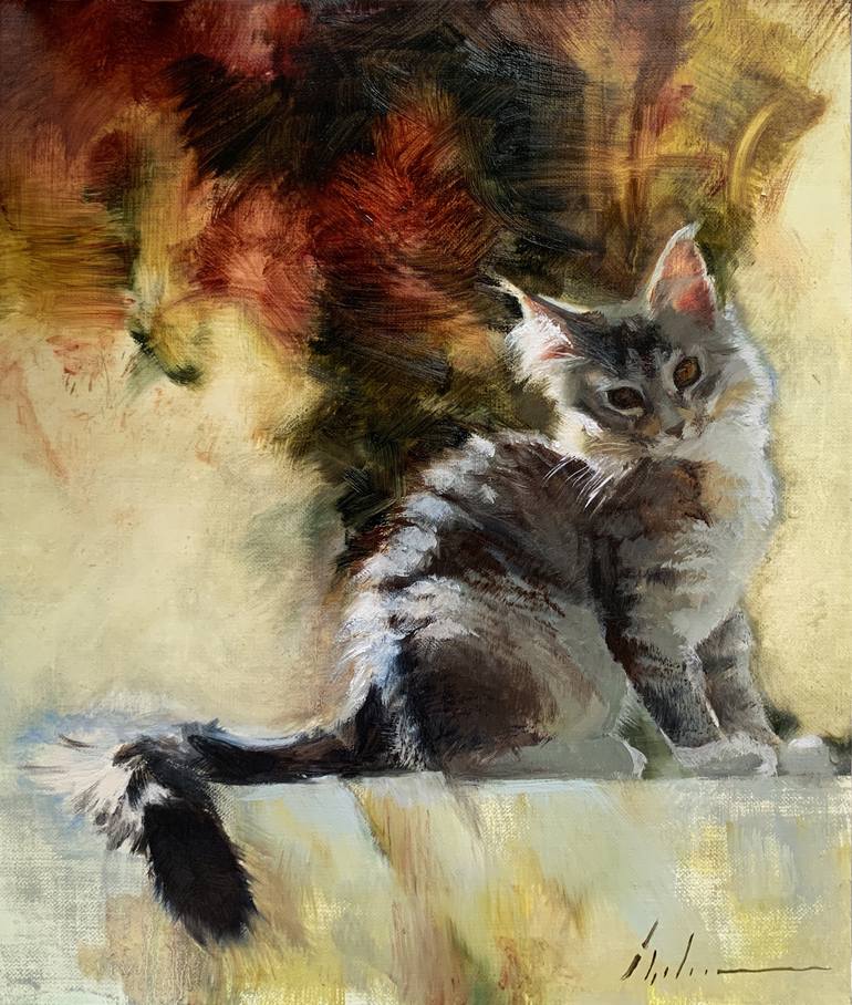 Maine Coon Morning III Painting by Chelsea Lang | Saatchi Art