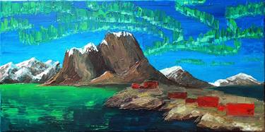 Northern lights, palette knife oil painting on canvas thumb