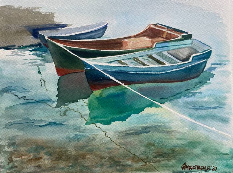 Original Abstract Boat Painting by Anastasia Zugcic