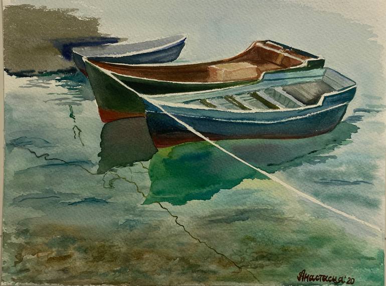 Original Abstract Boat Painting by Anastasia Zugcic