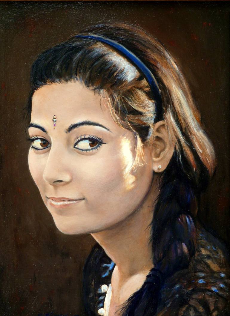 Nepali Girl with Bindi Painting by Harry Simpson | Saatchi Art