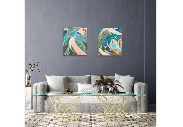 ON AND UNDER THE WAVE set of 2 original paintings Painting by Hanna