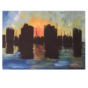 Original Abstract Cities Paintings by Diane Awdeh