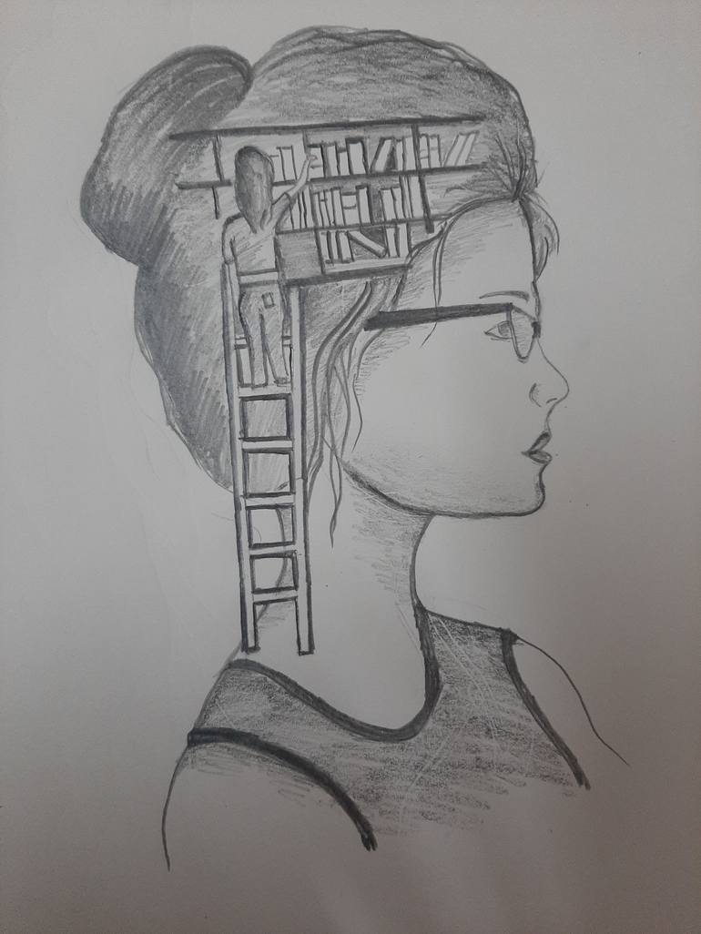 Book Lovers Drawing by Debmalya Ray | Saatchi Art