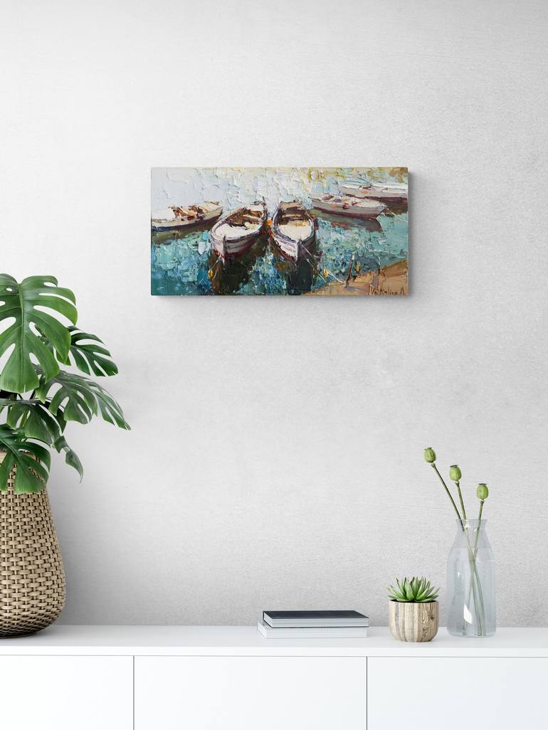 Original Impressionism Boat Painting by Anastasiia Valiulina