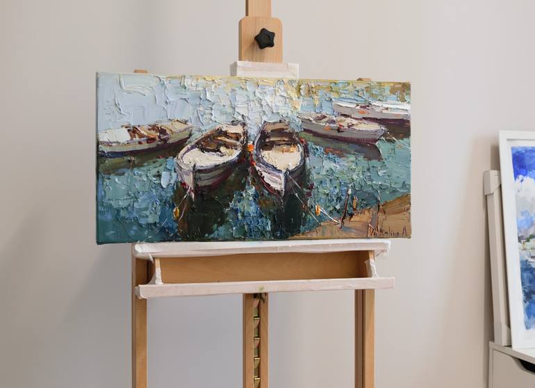 Original Impressionism Boat Painting by Anastasiia Valiulina