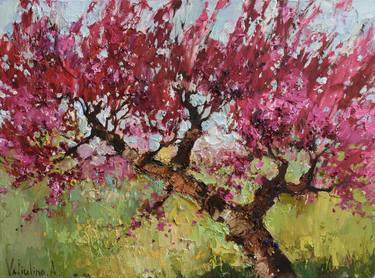 Flowering peach impasto oil painting thumb