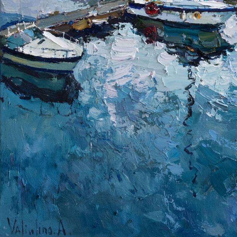 Original Impressionism Yacht Painting by Anastasiia Valiulina