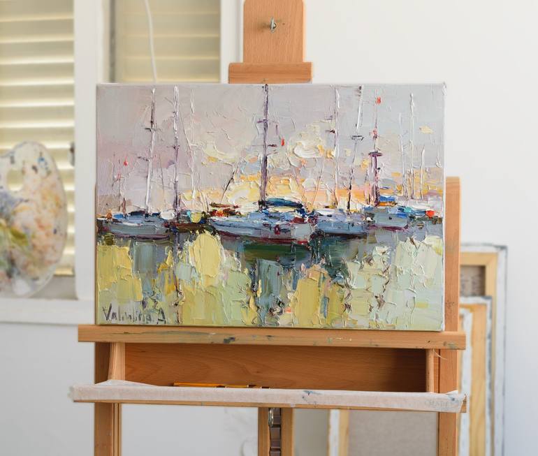 Original Impressionism Yacht Painting by Anastasiia Valiulina