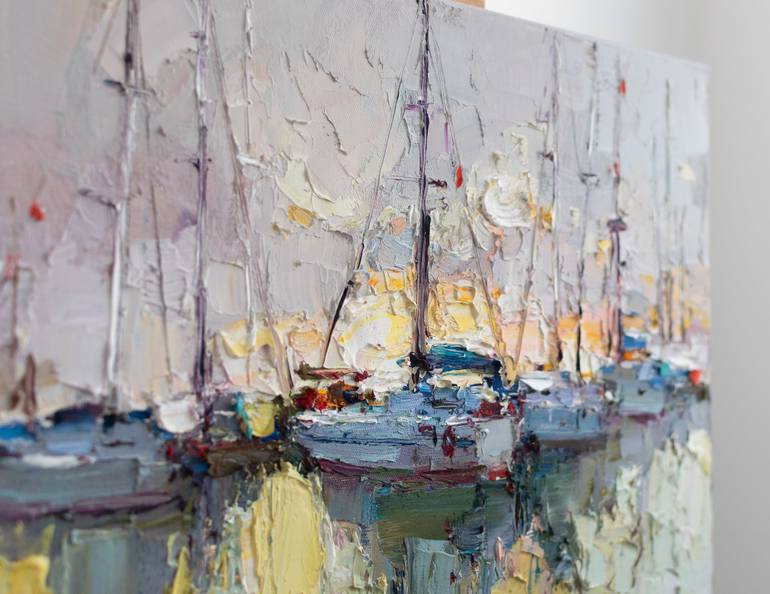 Original Impressionism Yacht Painting by Anastasiia Valiulina