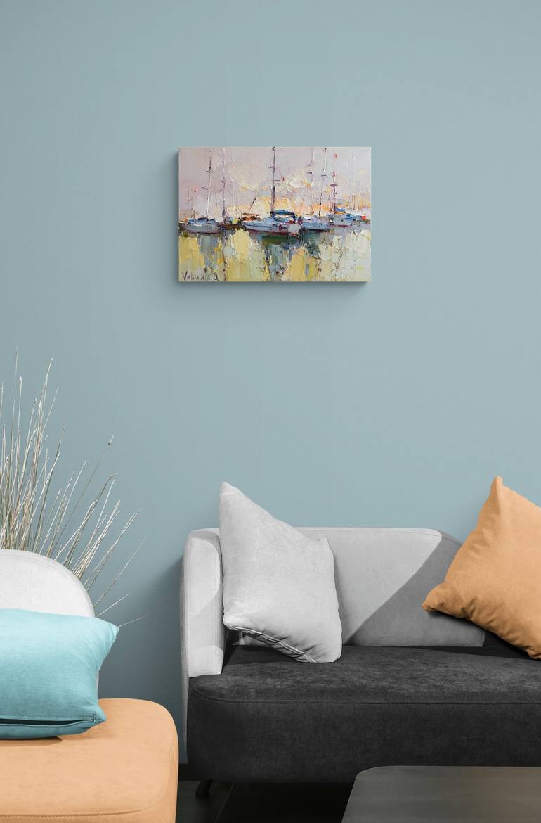 Original Impressionism Yacht Painting by Anastasiia Valiulina