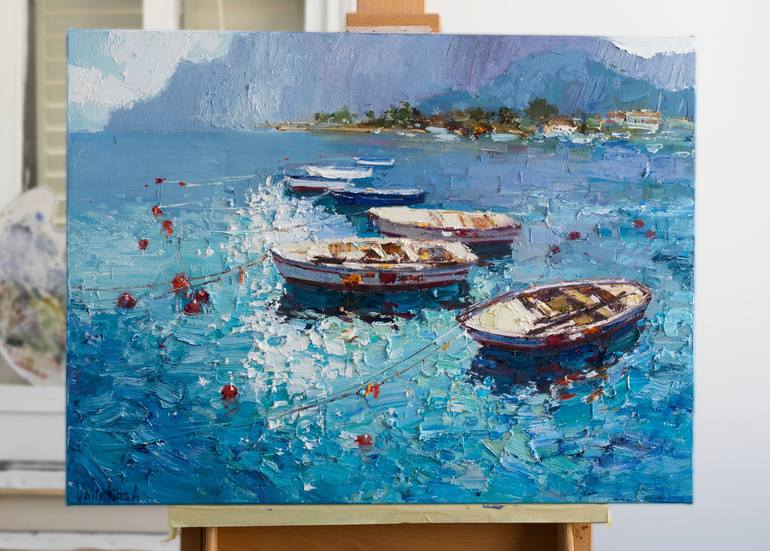 Original Expressionism Boat Painting by Anastasiia Valiulina