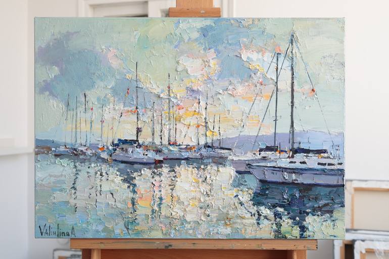 Original Impressionism Boat Painting by Anastasiia Valiulina