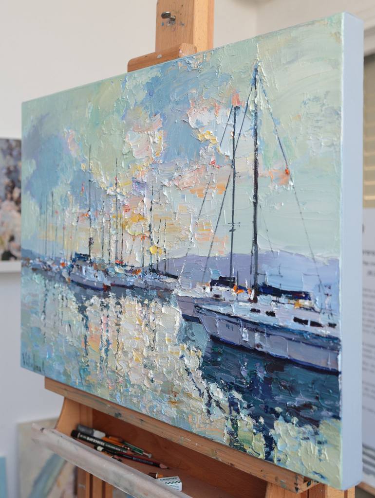 Original Impressionism Boat Painting by Anastasiia Valiulina