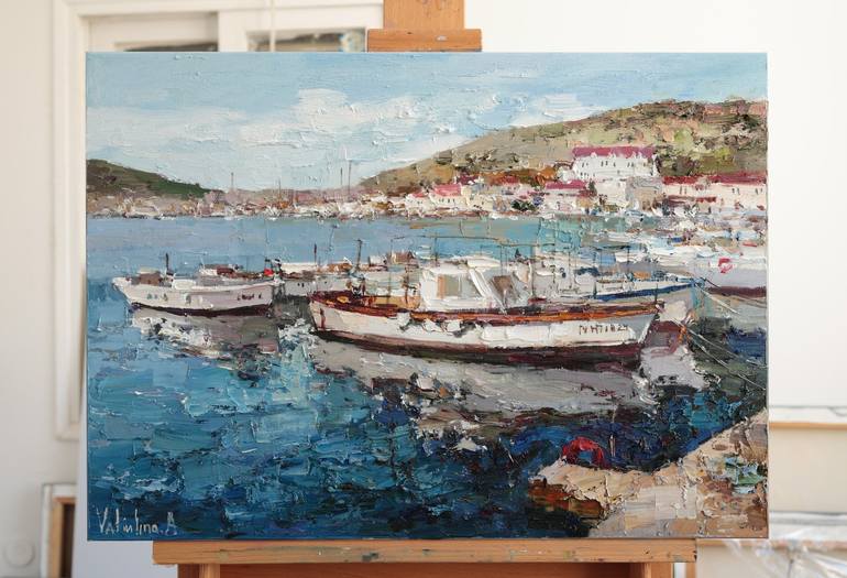 Original Impressionism Boat Painting by Anastasiia Valiulina