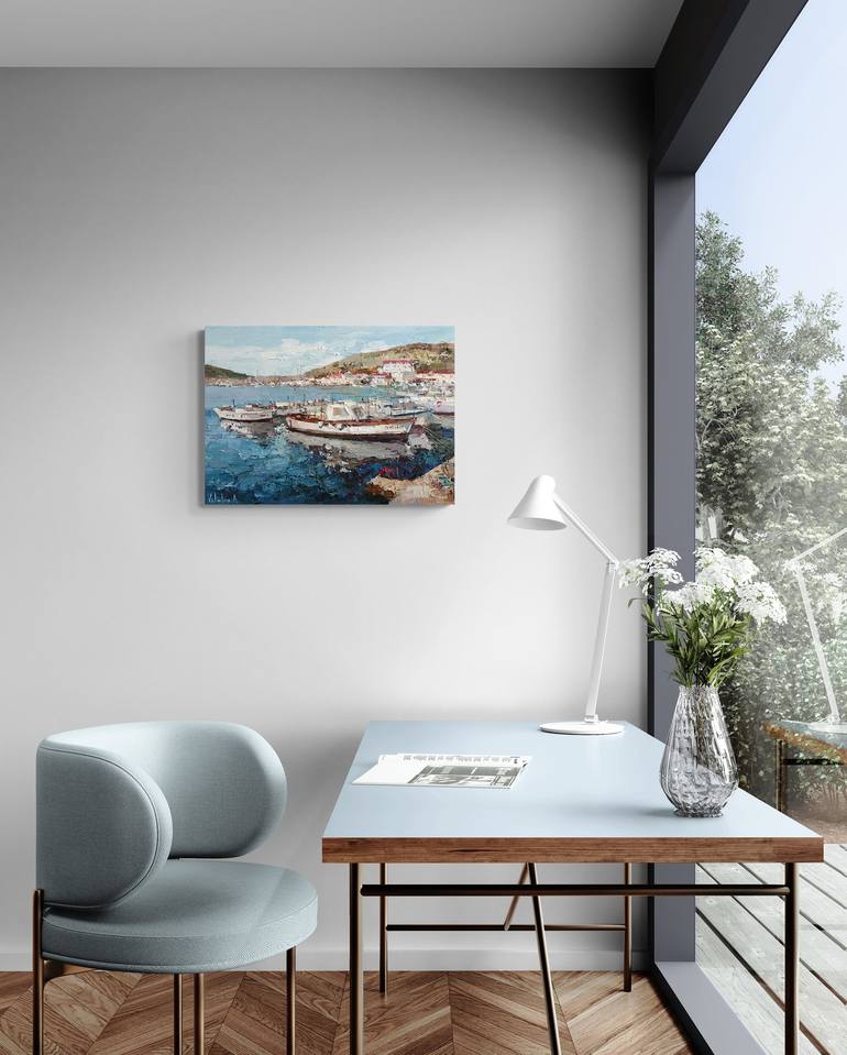 Original Impressionism Boat Painting by Anastasiia Valiulina