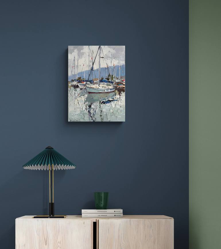 Original Impressionism Boat Painting by Anastasiia Valiulina