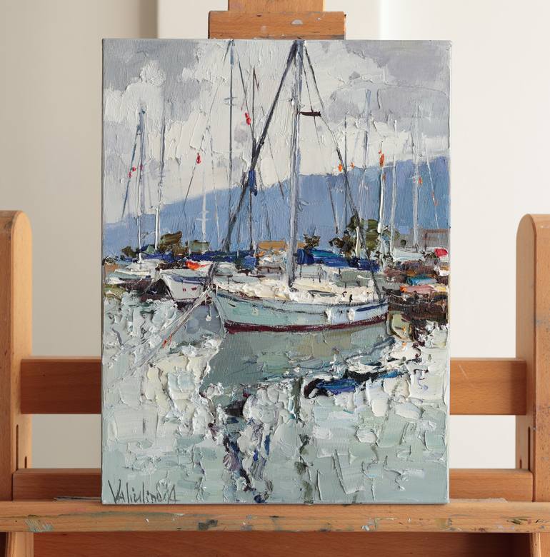 Original Impressionism Boat Painting by Anastasiia Valiulina