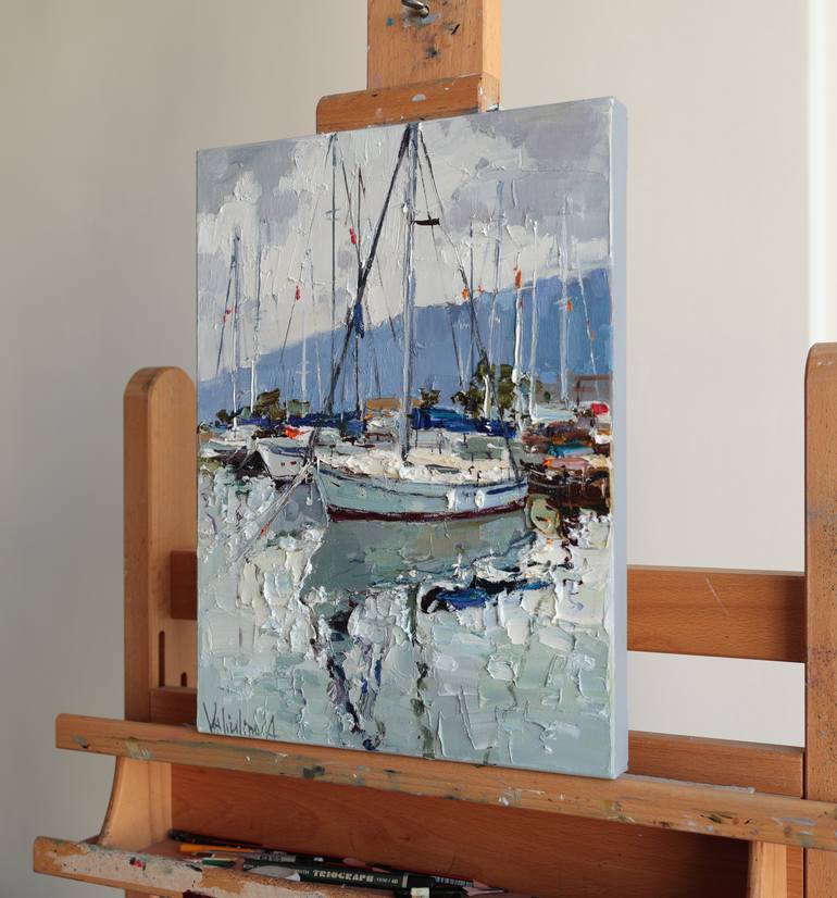 Original Impressionism Boat Painting by Anastasiia Valiulina