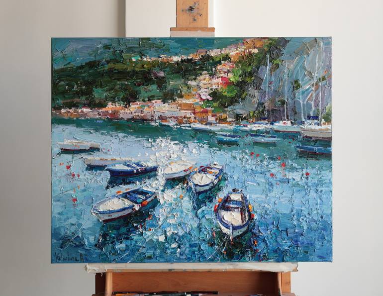 Original Impressionism Boat Painting by Anastasiia Valiulina